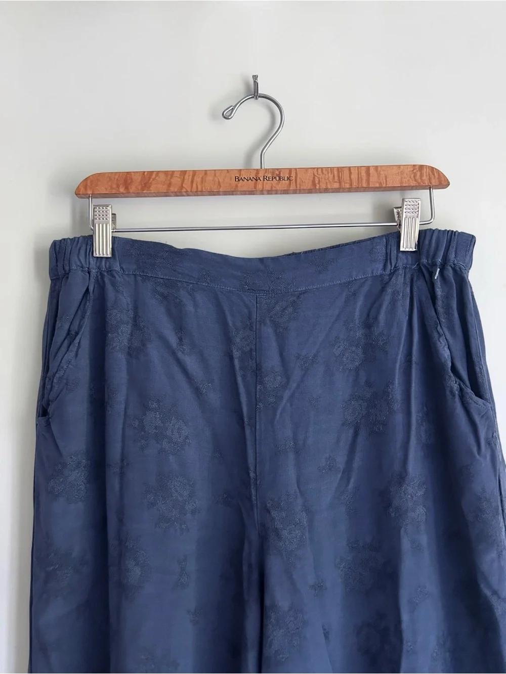 CP Shades Vintage 100% Rayon Floral Jacquard Wide Leg Pants Blue Sz L Made USA